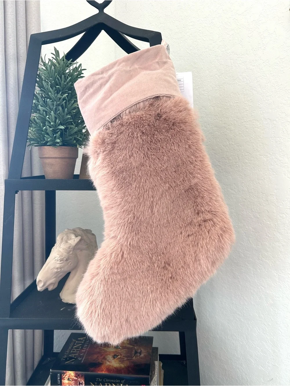 NWOT Pottery Barn Faux Fur Mink Stockings in Rosewood